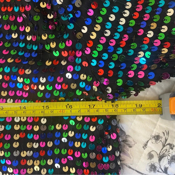 VINTAGE 90’s 100% Silk Sequin Rainbow Papell Boutique Evening Crop Jacke… - Picture 9 of 10